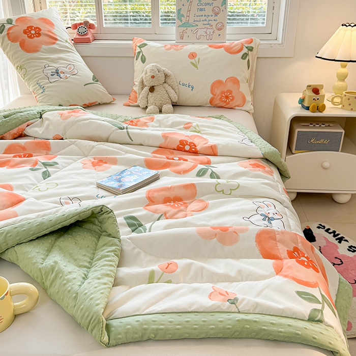 91家纺网 家纺一手货源 找家纺 悦织语 2026新款水洗棉双层纱豆豆被大豆夏凉被 花香谷