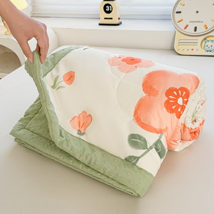 91家纺网 家纺一手货源 找家纺 悦织语 2026新款水洗棉双层纱豆豆被大豆夏凉被 花香谷