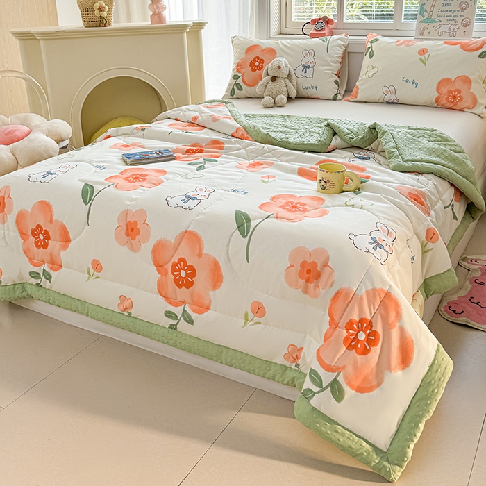 91家纺网 家纺一手货源 找家纺 悦织语 2026新款水洗棉双层纱豆豆被大豆夏凉被 花香谷