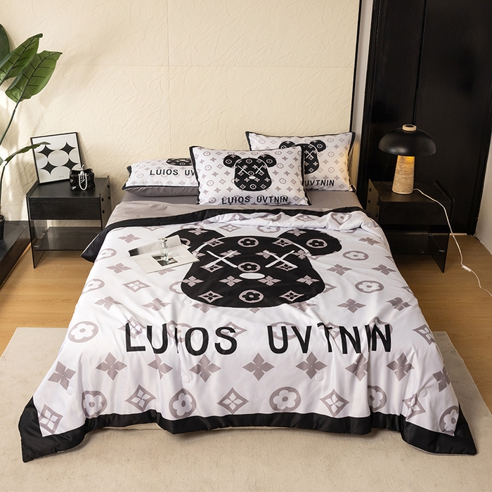 摩卡（乐趣） 2026新款水洗真丝数码印花夏被四件套 熊头白