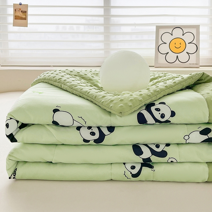 91家纺网 家纺一手货源 找家纺 悦织语 2026新款水洗棉双层纱豆豆被大豆夏凉被 欢乐熊猫