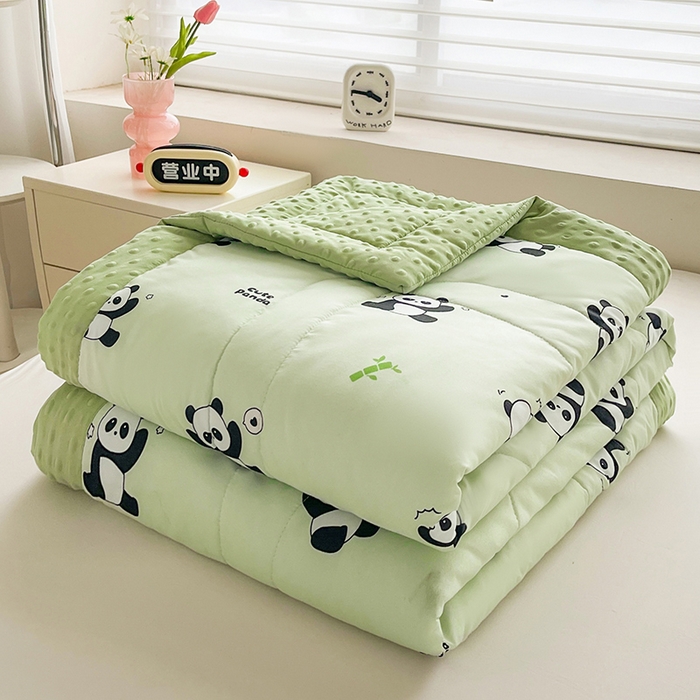 91家纺网 家纺一手货源 找家纺 悦织语 2026新款水洗棉双层纱豆豆被大豆夏凉被 欢乐熊猫