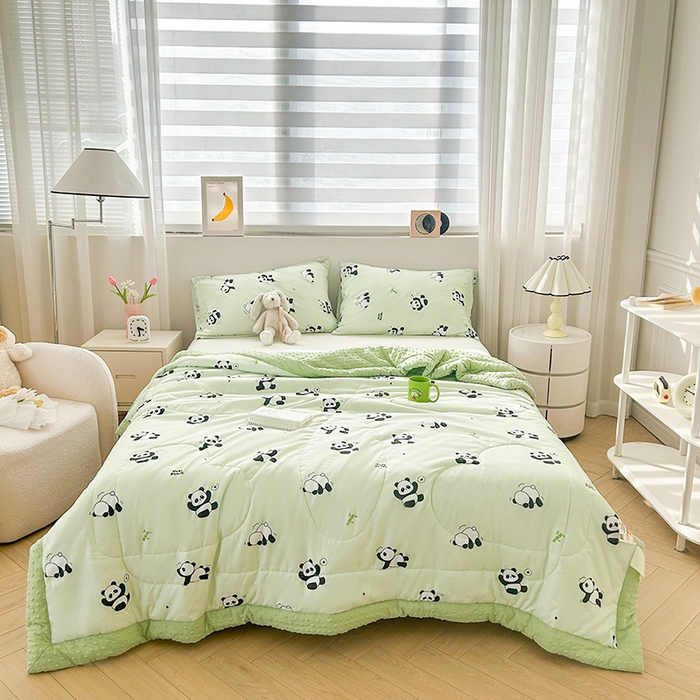 91家纺网 家纺一手货源 找家纺 悦织语 2026新款水洗棉双层纱豆豆被大豆夏凉被 欢乐熊猫