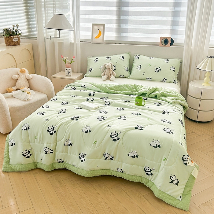 91家纺网 家纺一手货源 找家纺 悦织语 2026新款水洗棉双层纱豆豆被大豆夏凉被 欢乐熊猫