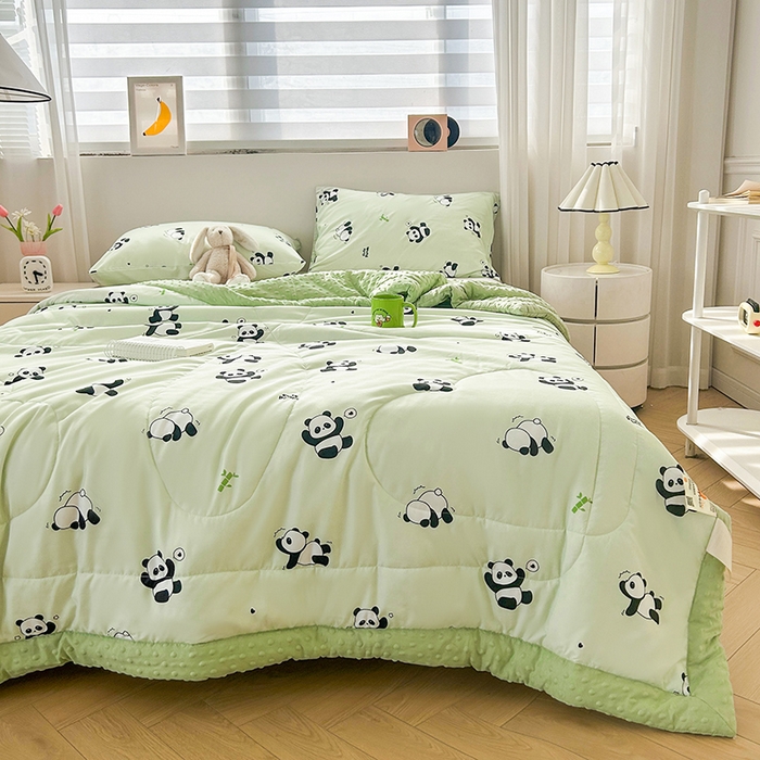 91家纺网 家纺一手货源 找家纺 悦织语 2026新款水洗棉双层纱豆豆被大豆夏凉被 欢乐熊猫