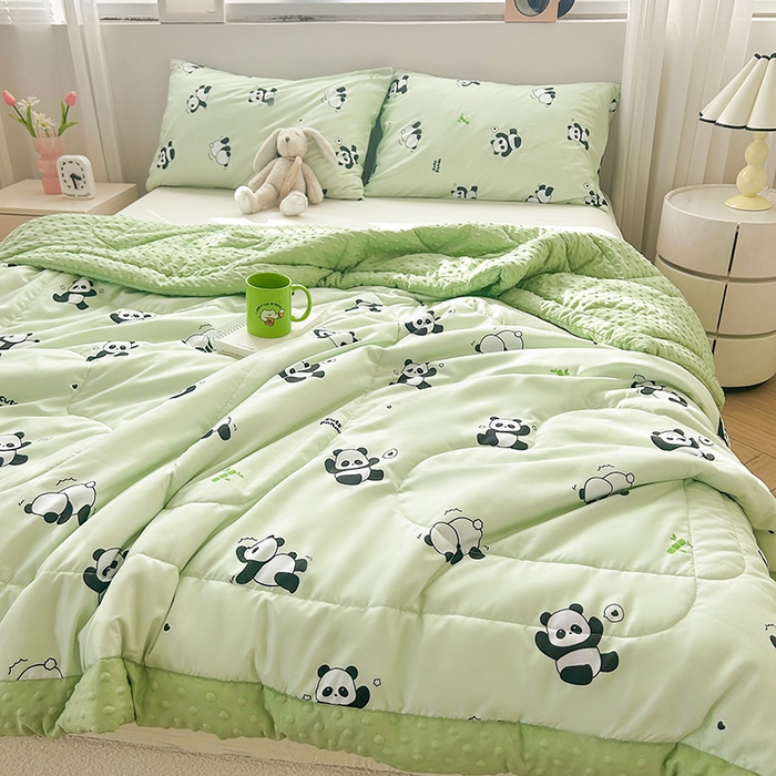 91家纺网 家纺一手货源 找家纺 悦织语 2026新款水洗棉双层纱豆豆被大豆夏凉被 欢乐熊猫