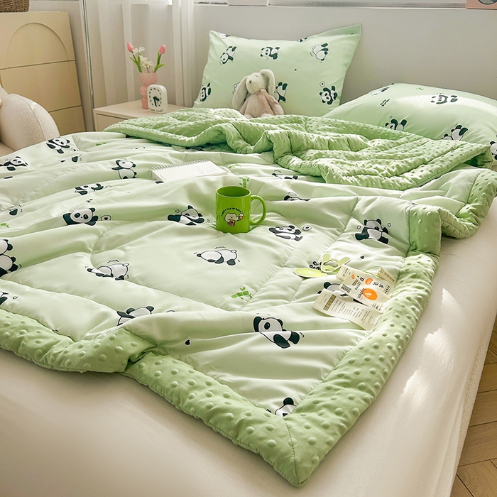 91家纺网 家纺一手货源 找家纺 悦织语 2026新款水洗棉双层纱豆豆被大豆夏凉被 欢乐熊猫