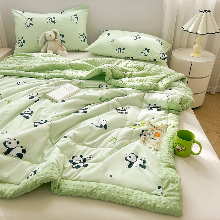 91家纺网 家纺一手货源 找家纺 悦织语 2026新款水洗棉双层纱豆豆被大豆夏凉被 欢乐熊猫