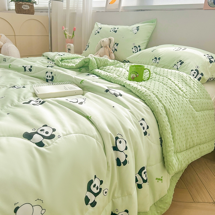 91家纺网 家纺一手货源 找家纺 悦织语 2026新款水洗棉双层纱豆豆被大豆夏凉被 欢乐熊猫