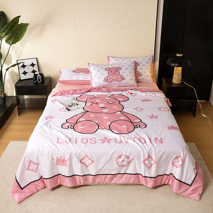 摩卡（乐趣） 2026新款水洗真丝数码印花夏被四件套 熊仔粉