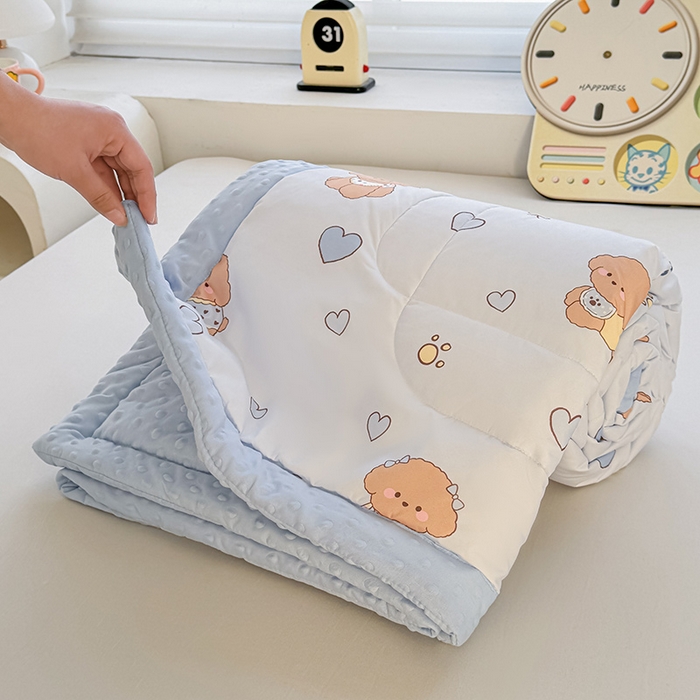 91家纺网 家纺一手货源 找家纺 悦织语 2026新款水洗棉双层纱豆豆被大豆夏凉被 开心小狗