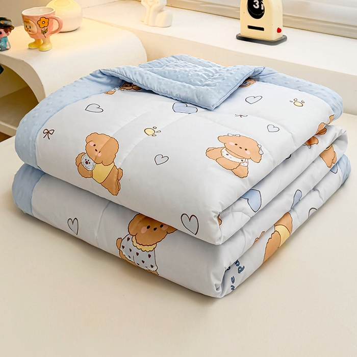 91家纺网 家纺一手货源 找家纺 悦织语 2026新款水洗棉双层纱豆豆被大豆夏凉被 开心小狗