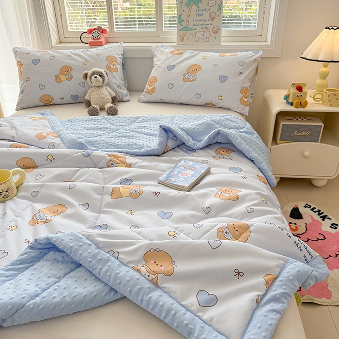 91家纺网 家纺一手货源 找家纺 悦织语 2026新款水洗棉双层纱豆豆被大豆夏凉被 开心小狗