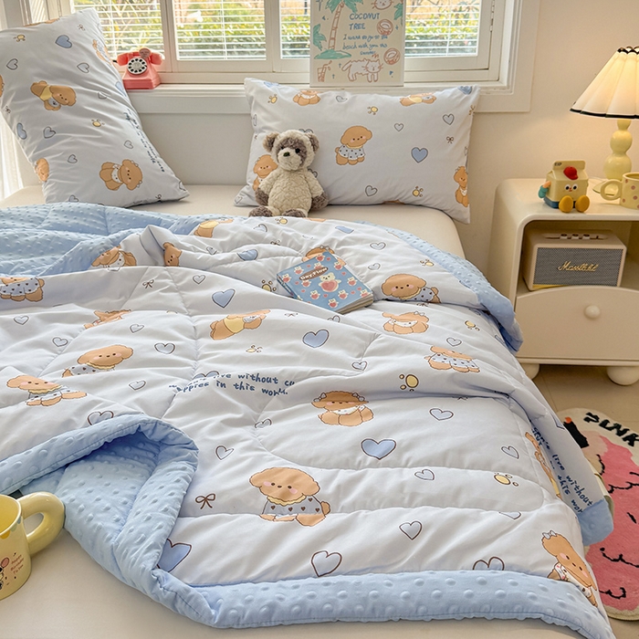 91家纺网 家纺一手货源 找家纺 悦织语 2026新款水洗棉双层纱豆豆被大豆夏凉被 开心小狗