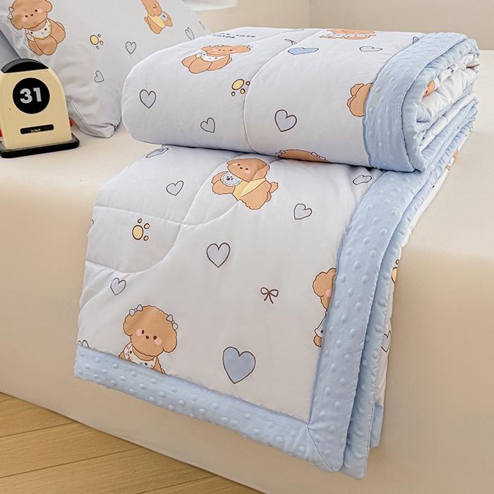 91家纺网 家纺一手货源 找家纺 悦织语 2026新款水洗棉双层纱豆豆被大豆夏凉被 开心小狗