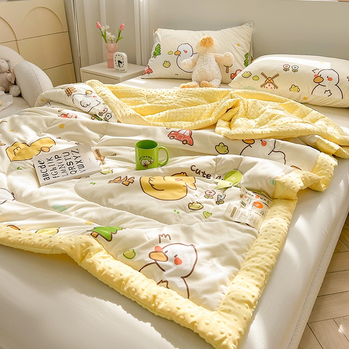 91家纺网 家纺一手货源 找家纺 悦织语 2026新款水洗棉双层纱豆豆被大豆夏凉被 可爱鸭