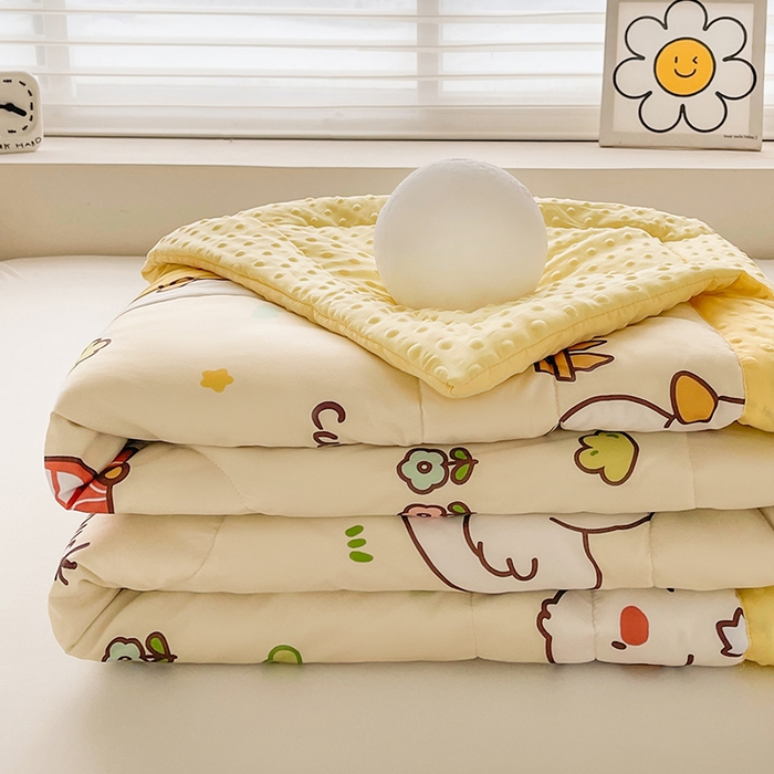 91家纺网 家纺一手货源 找家纺 悦织语 2026新款水洗棉双层纱豆豆被大豆夏凉被 可爱鸭