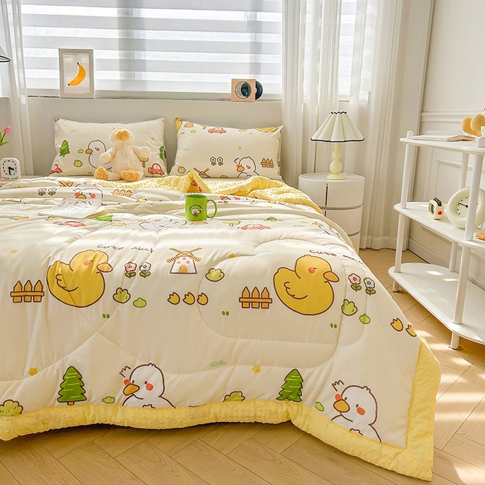 91家纺网 家纺一手货源 找家纺 悦织语 2026新款水洗棉双层纱豆豆被大豆夏凉被 可爱鸭