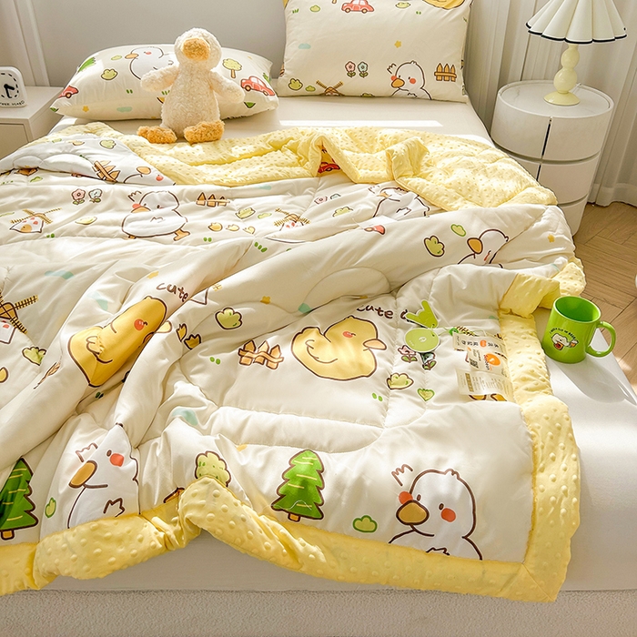 91家纺网 家纺一手货源 找家纺 悦织语 2026新款水洗棉双层纱豆豆被大豆夏凉被 可爱鸭