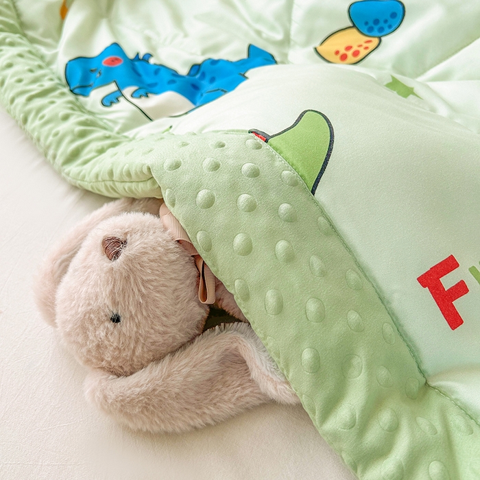 91家纺网 家纺一手货源 找家纺 悦织语 2026新款水洗棉双层纱豆豆被大豆夏凉被 恐龙乐园