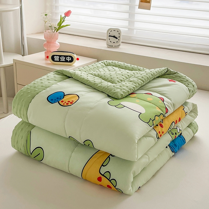 91家纺网 家纺一手货源 找家纺 悦织语 2026新款水洗棉双层纱豆豆被大豆夏凉被 恐龙乐园