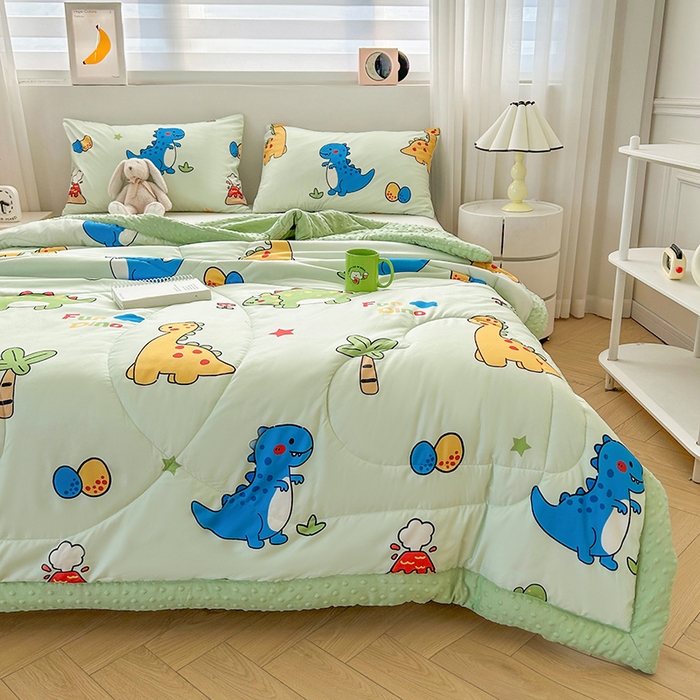 91家纺网 家纺一手货源 找家纺 悦织语 2026新款水洗棉双层纱豆豆被大豆夏凉被 恐龙乐园