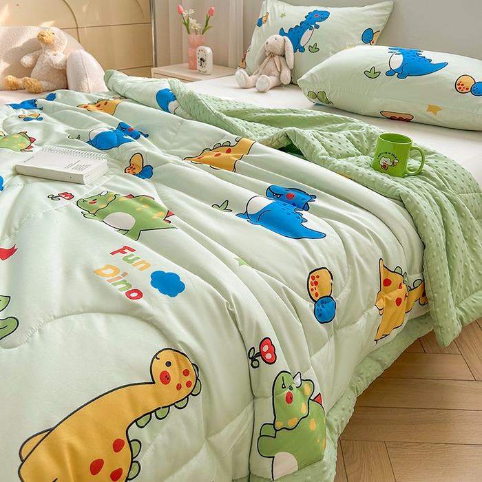 91家纺网 家纺一手货源 找家纺 悦织语 2026新款水洗棉双层纱豆豆被大豆夏凉被 恐龙乐园