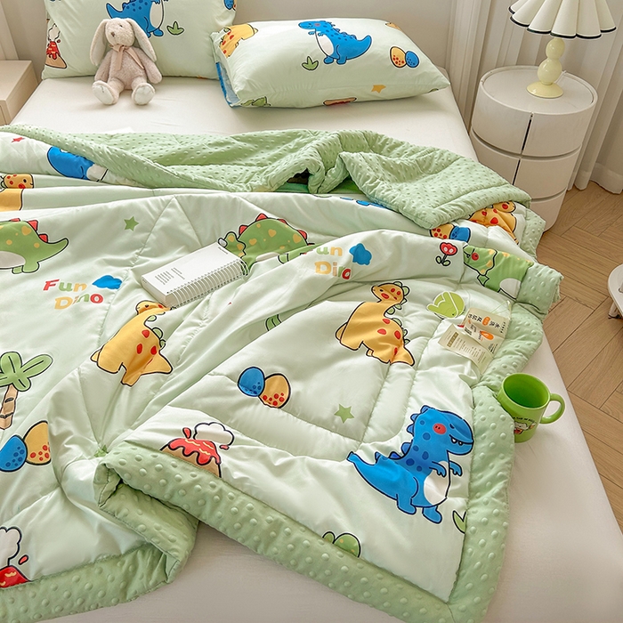 91家纺网 家纺一手货源 找家纺 悦织语 2026新款水洗棉双层纱豆豆被大豆夏凉被 恐龙乐园