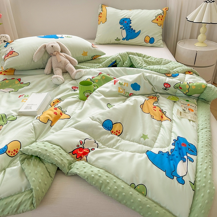 91家纺网 家纺一手货源 找家纺 悦织语 2026新款水洗棉双层纱豆豆被大豆夏凉被 恐龙乐园