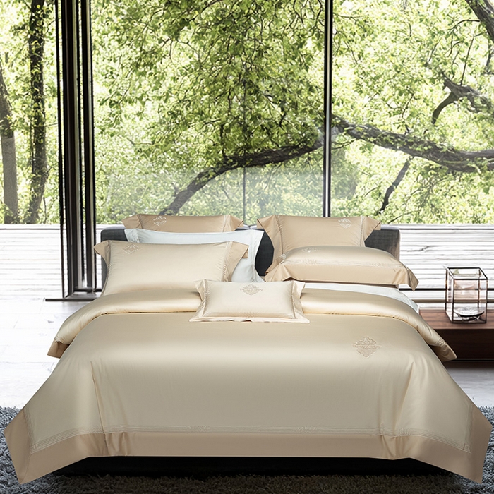 91家纺网 家纺一手货源 找家纺 诗黛尔家纺 2026春夏新款 高端长绒棉刺绣 柏林系列 柏林-卡其色