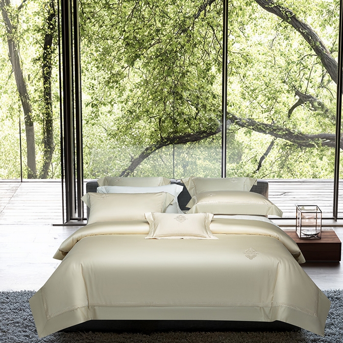 91家纺网 家纺一手货源 找家纺 诗黛尔家纺 2026春夏新款 高端长绒棉刺绣 柏林系列 柏林-油果绿