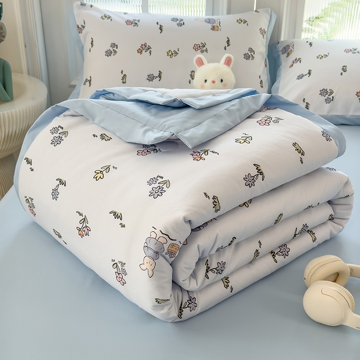 91家纺网 家纺一手货源 找家纺 悦织语 2026新款A类针织棉双层纱韩版夏被四件套空调被 安琪拉兔