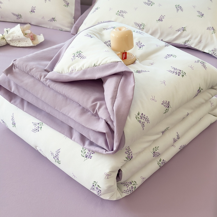 91家纺网 家纺一手货源 找家纺 悦织语 2026新款A类针织棉双层纱韩版夏被四件套空调被 紫萱