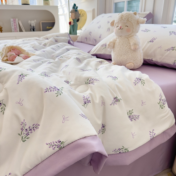 91家纺网 家纺一手货源 找家纺 悦织语 2026新款A类针织棉双层纱韩版夏被四件套空调被 紫萱