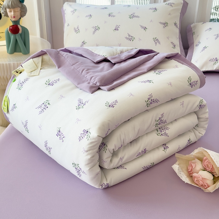 91家纺网 家纺一手货源 找家纺 悦织语 2026新款A类针织棉双层纱韩版夏被四件套空调被 紫萱