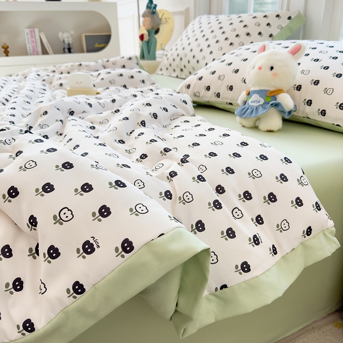 91家纺网 家纺一手货源 找家纺 悦织语 2026新款A类针织棉双层纱韩版夏被四件套空调被 朵朵小花