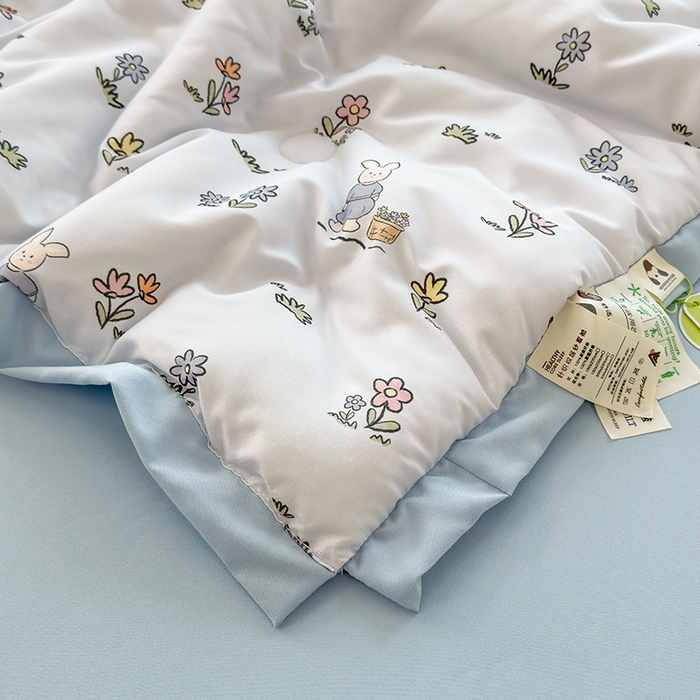 91家纺网 家纺一手货源 找家纺 悦织语 2026新款A类针织棉双层纱韩版夏被四件套空调被 安琪拉兔