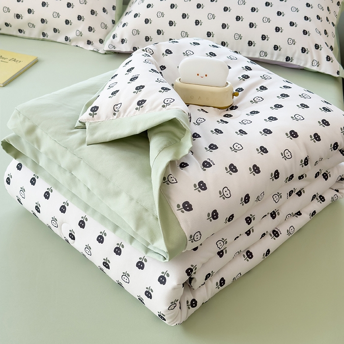 91家纺网 家纺一手货源 找家纺 悦织语 2026新款A类针织棉双层纱韩版夏被四件套空调被 朵朵小花