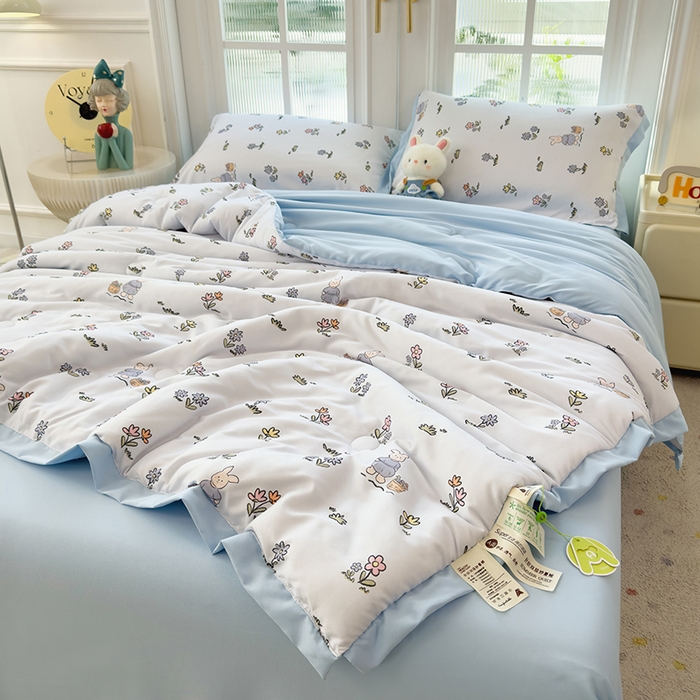 91家纺网 家纺一手货源 找家纺 悦织语 2026新款A类针织棉双层纱韩版夏被四件套空调被 安琪拉兔