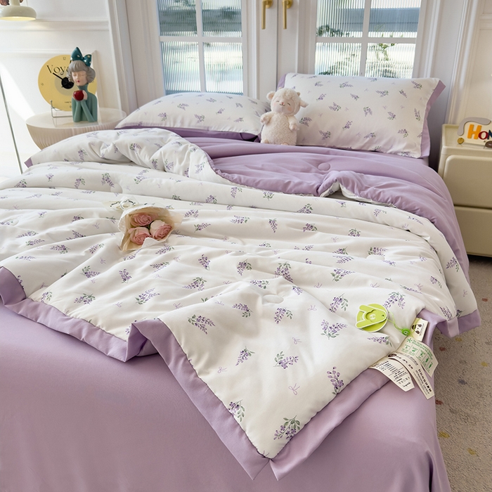 91家纺网 家纺一手货源 找家纺 悦织语 2026新款A类针织棉双层纱韩版夏被四件套空调被 紫萱