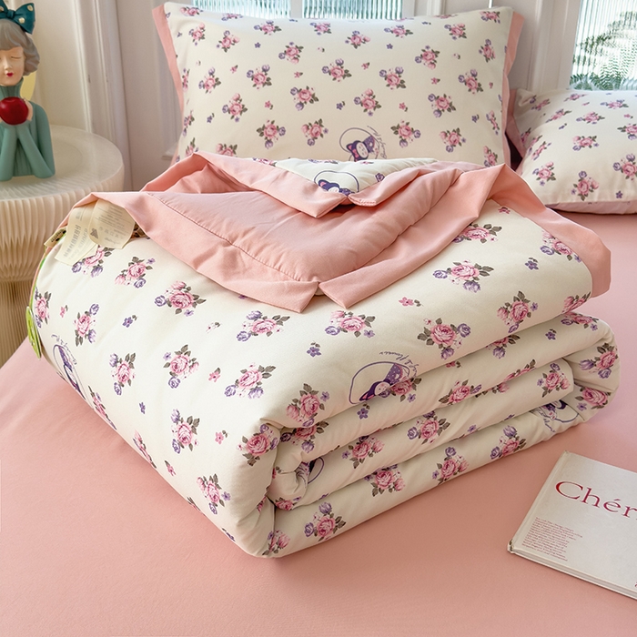 91家纺网 家纺一手货源 找家纺 悦织语 2026新款A类针织棉双层纱韩版夏被四件套空调被 甜心库洛