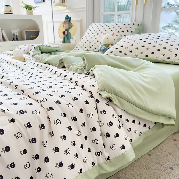 91家纺网 家纺一手货源 找家纺 悦织语 2026新款A类针织棉双层纱韩版夏被四件套空调被 朵朵小花