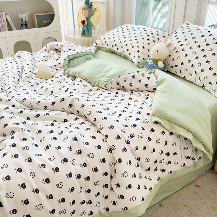 91家纺网 家纺一手货源 找家纺 悦织语 2026新款A类针织棉双层纱韩版夏被四件套空调被 朵朵小花