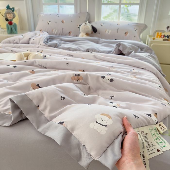 91家纺网 家纺一手货源 找家纺 悦织语 2026新款A类针织棉双层纱韩版夏被四件套空调被 小狗日记