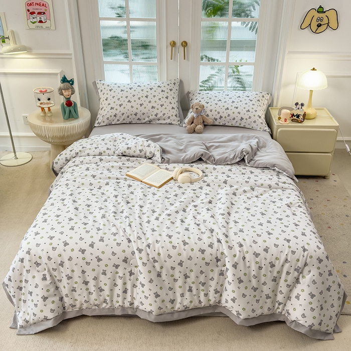 91家纺网 家纺一手货源 找家纺 悦织语 2026新款A类针织棉双层纱韩版夏被四件套空调被 晚安熊