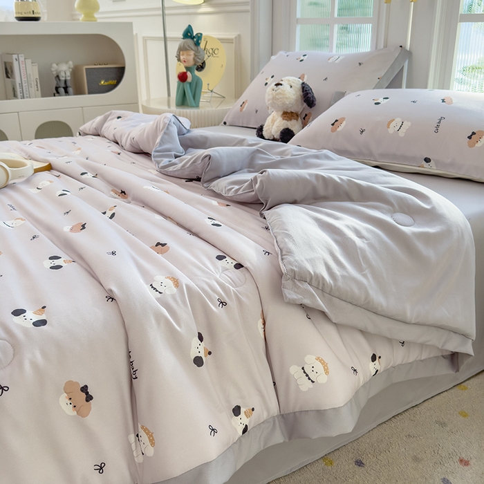 91家纺网 家纺一手货源 找家纺 悦织语 2026新款A类针织棉双层纱韩版夏被四件套空调被 小狗日记