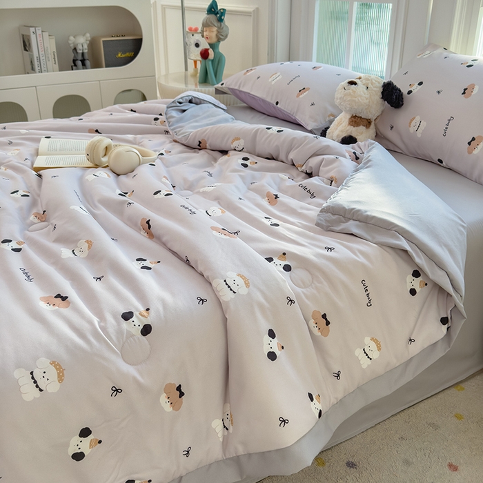 91家纺网 家纺一手货源 找家纺 悦织语 2026新款A类针织棉双层纱韩版夏被四件套空调被 小狗日记