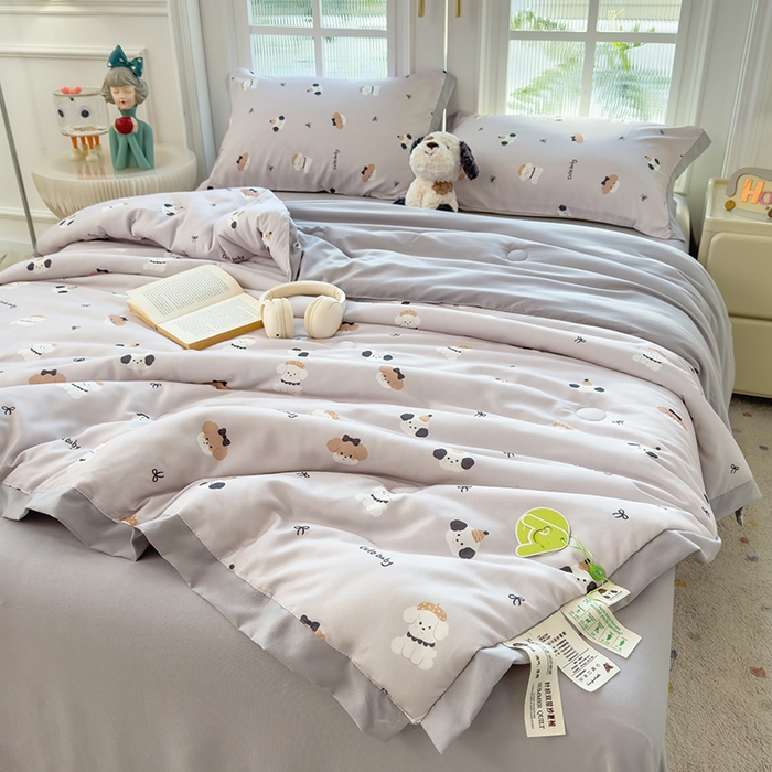 91家纺网 家纺一手货源 找家纺 悦织语 2026新款A类针织棉双层纱韩版夏被四件套空调被 小狗日记