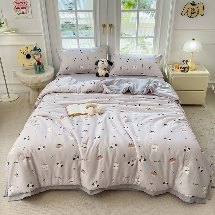 91家纺网 家纺一手货源 找家纺 悦织语 2026新款A类针织棉双层纱韩版夏被四件套空调被 小狗日记