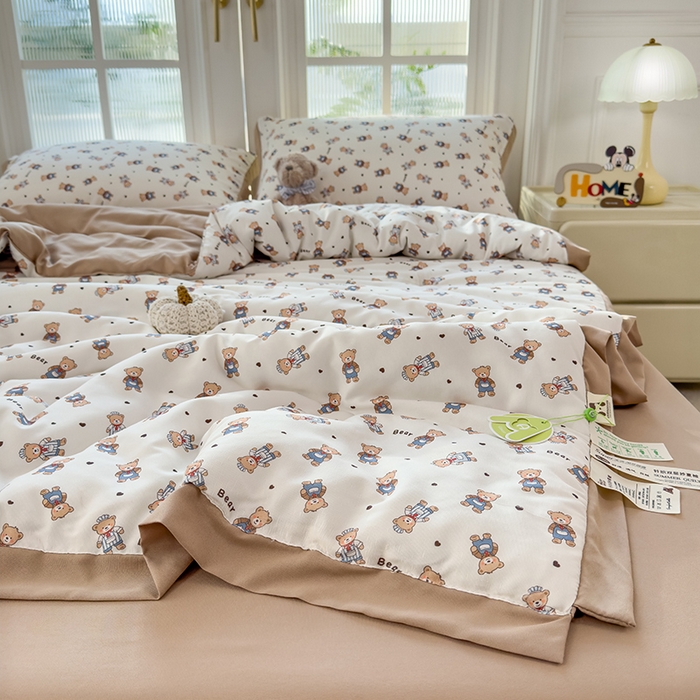 91家纺网 家纺一手货源 找家纺 悦织语 2026新款A类针织棉双层纱韩版夏被四件套空调被 希格文